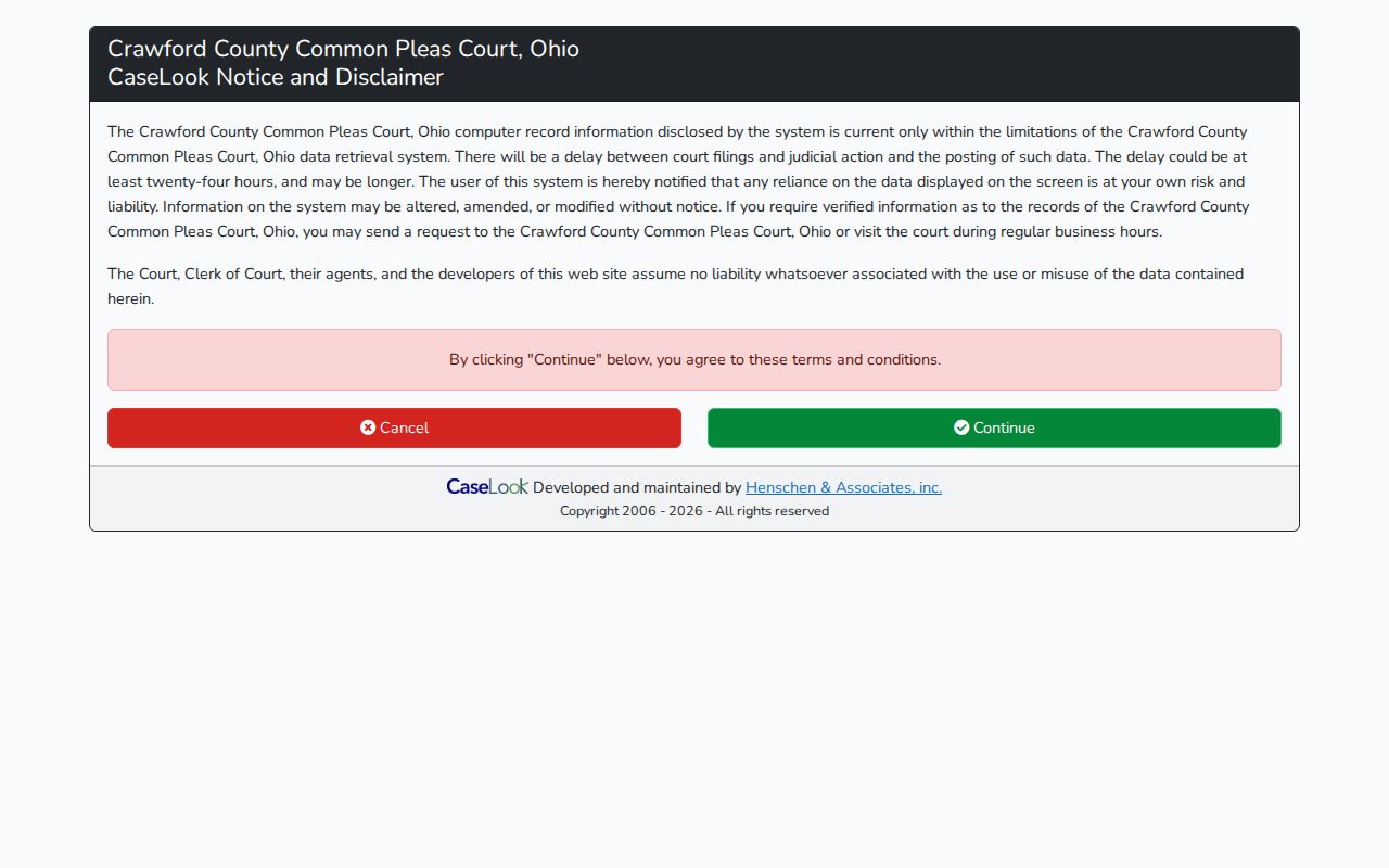 Crawford County case lookup CaseLook disclaimer