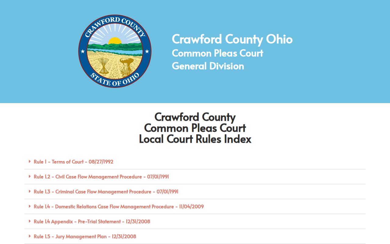 Crawford County criminal docket Common Pleas local rules page