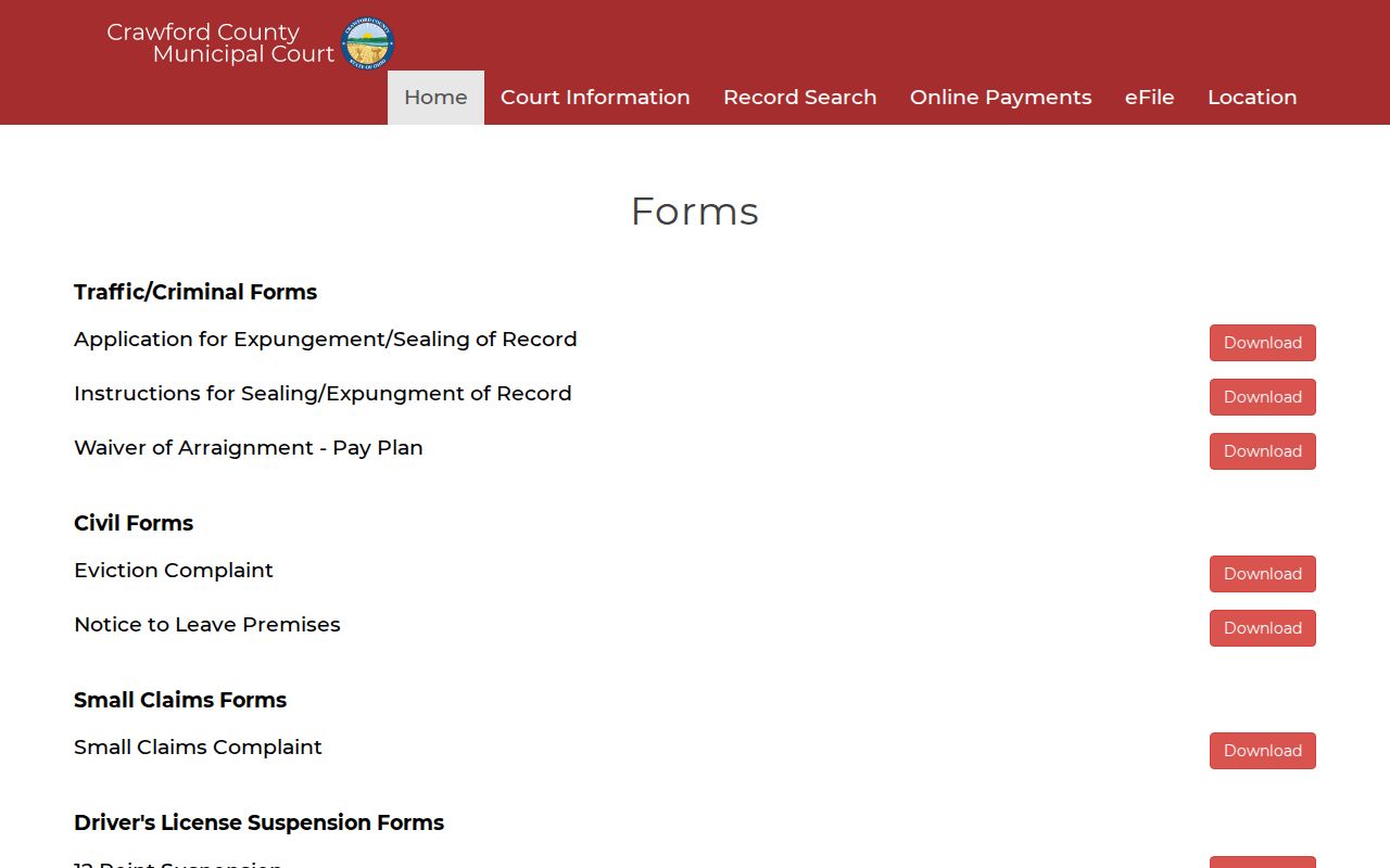 Crawford County Galion court docket Municipal Court forms page