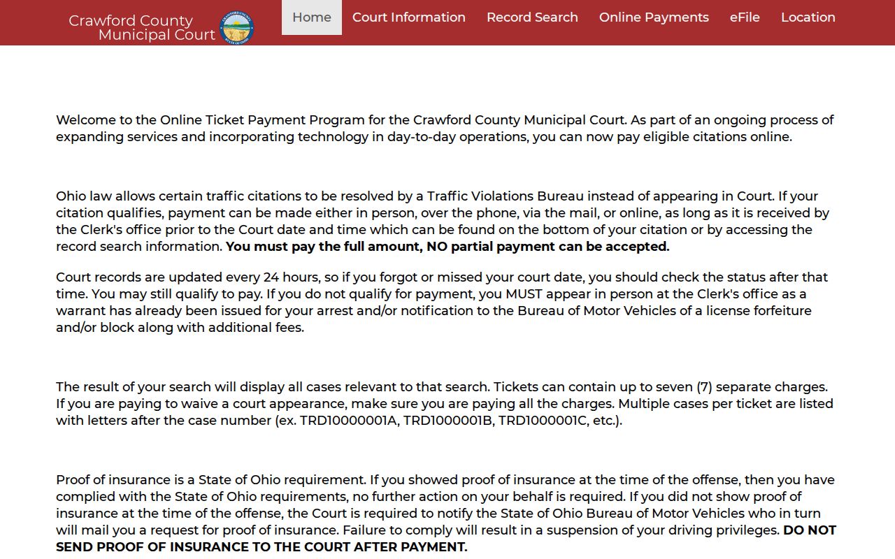 Crawford County traffic ticket payment policy